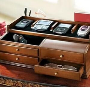 Sophisticated Brown Wooden Desk Organizer
